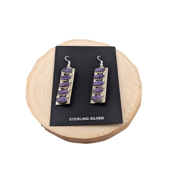 Navajo Charoite Dangle Earrings Sterling Silver Native American Jewelry Signed * - Picture 3 of 10
